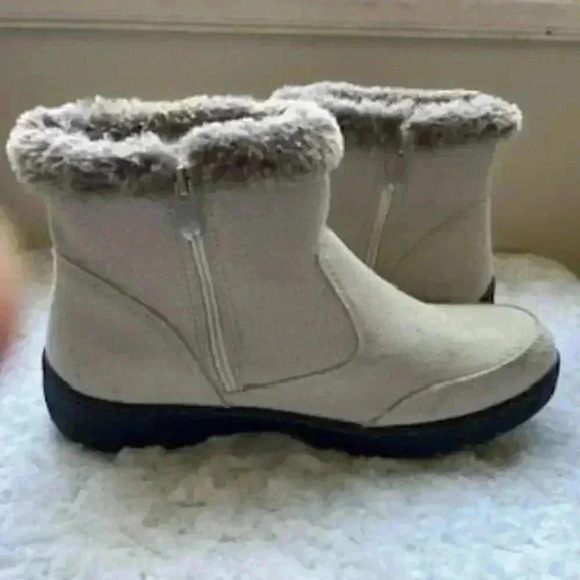 Khombu Iris Cream Genuine Suede Leather With Faux Fur Ankle Boots Women’s Sz 10 - Picture 3 of 10
